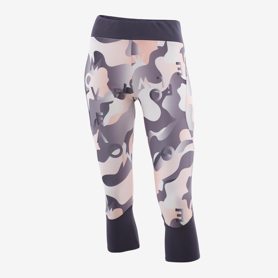Girls Breathable Synthetic Gym Cropped Bottoms500  Print, Fluo Pale Peach, , large image number 1