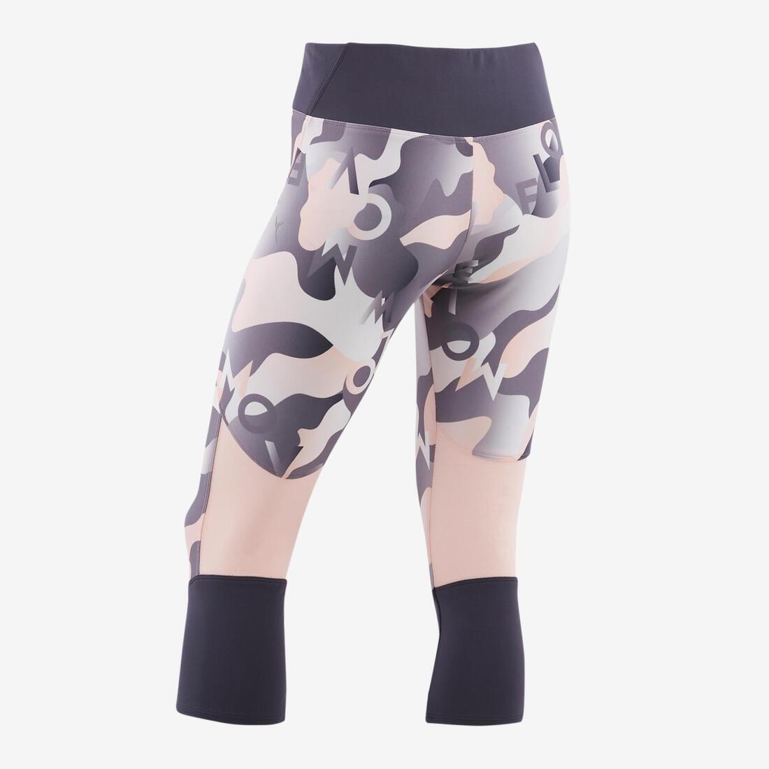 Girls Breathable Synthetic Gym Cropped Bottoms500  Print, Fluo Pale Peach, , large image number 2