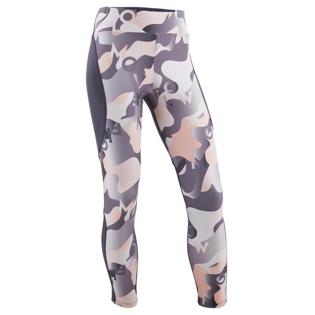 Kids Girls Breathable Synthetic Leggings, Grey/Pink, , medium