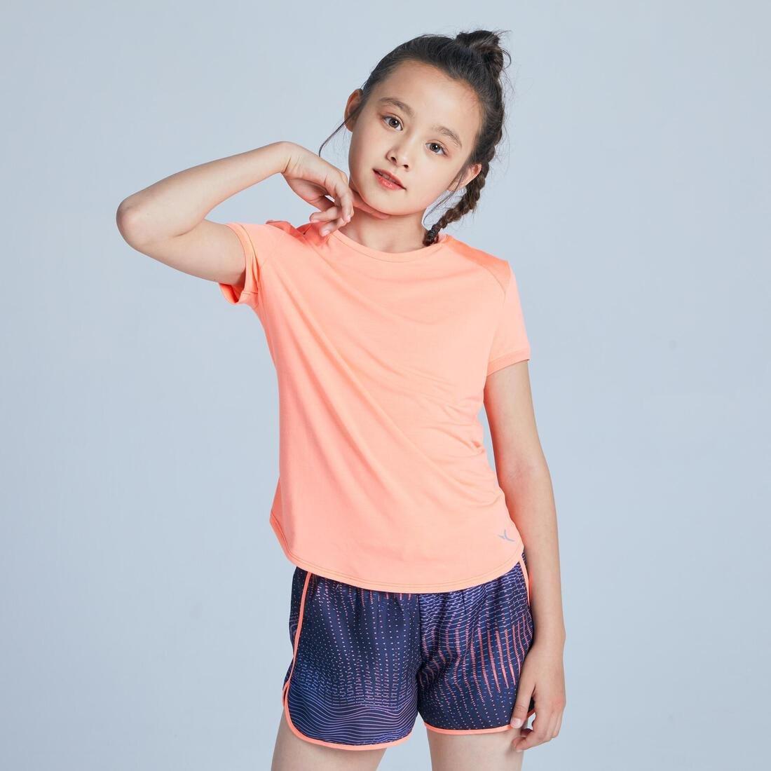 Girls Breathable Short-Sleeved Gym T-Shirt500 Print, Pale Grey, , large image number 2