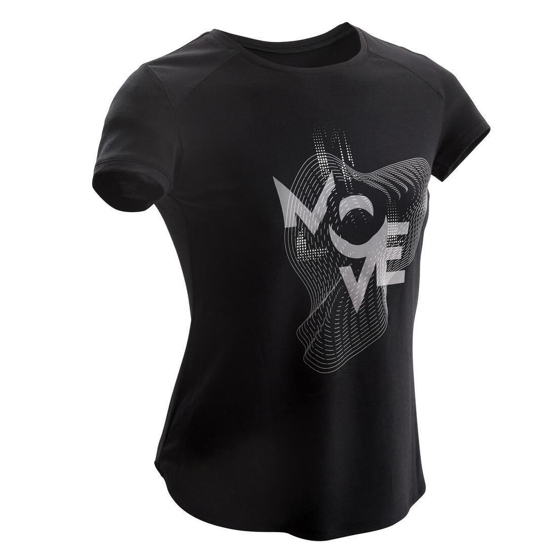 Girls Breathable Short-Sleeved Gym T-Shirt500 Print, Pale Grey, , large image number 3