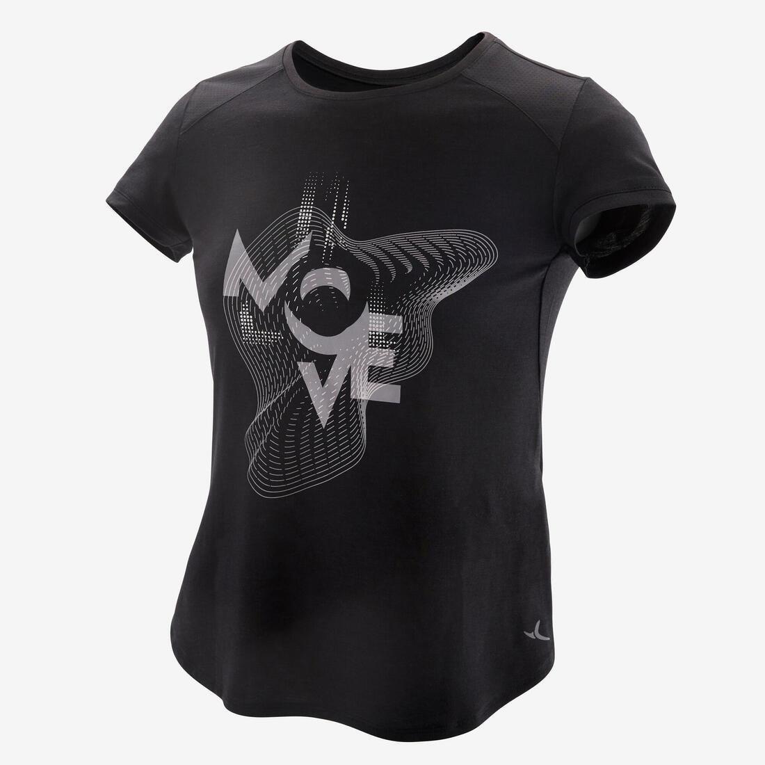 Girls Breathable Short-Sleeved Gym T-Shirt500 Print, Pale Grey, , large image number 4