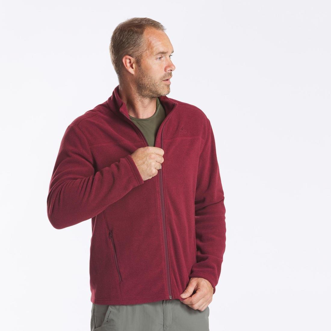 QUECHUA - Men Hiking Fleece Jacket Full Zip- Mh120 , Red