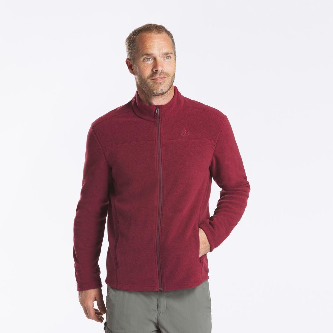 QUECHUA - Men Hiking Fleece Jacket Full Zip- Mh120 , Red