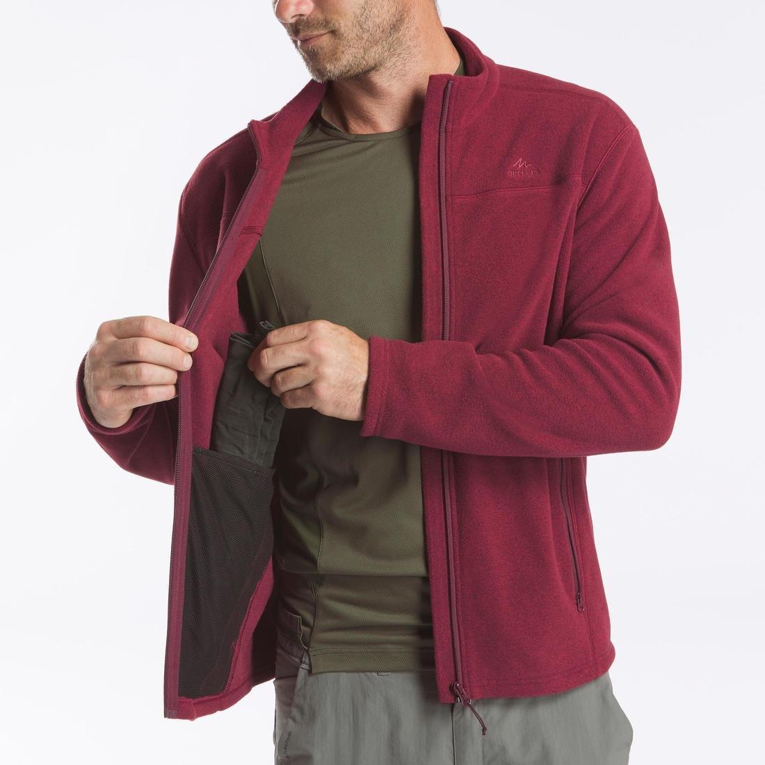 QUECHUA - Men Hiking Fleece Jacket Full Zip- Mh120 , Red