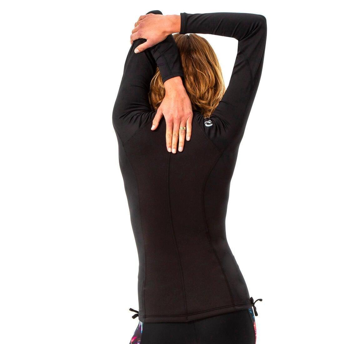 BLACK T-shirt anti-UV surf neoprene and fleece long sleeve women's black, , large image number 4