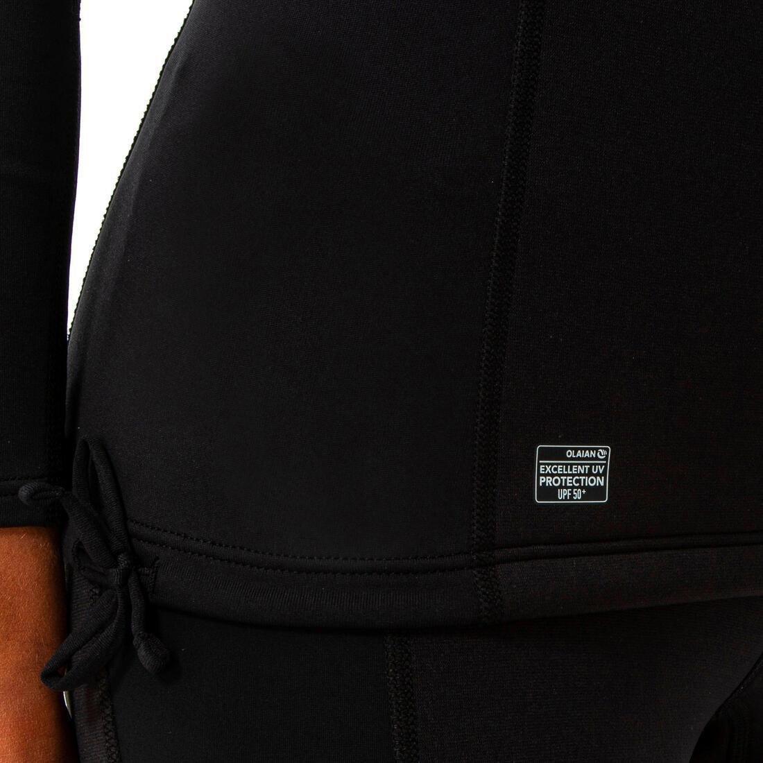 BLACK T-shirt anti-UV surf neoprene and fleece long sleeve women's black, , large image number 5