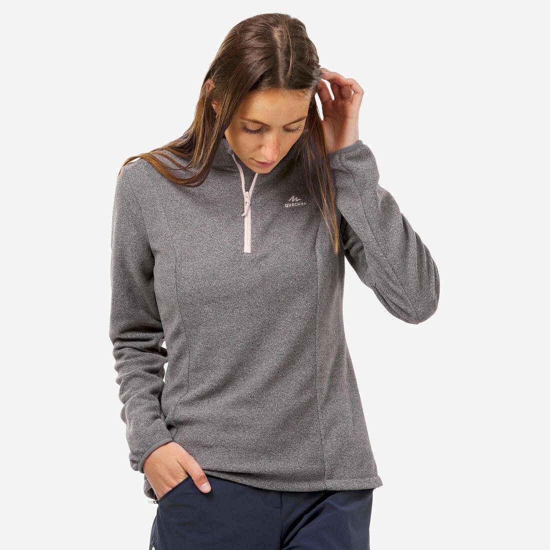 Women Sweater Full-Zip Fleece for Hiking MH100 Grey