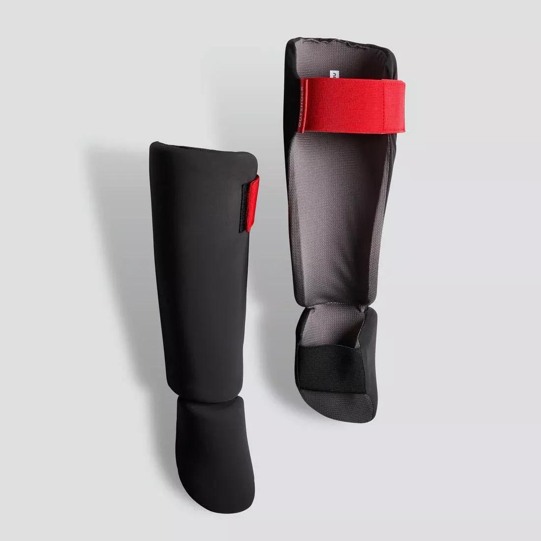 Kids Kickboxing Shin-Foot Guard 100, Black, No Color, large image number 0