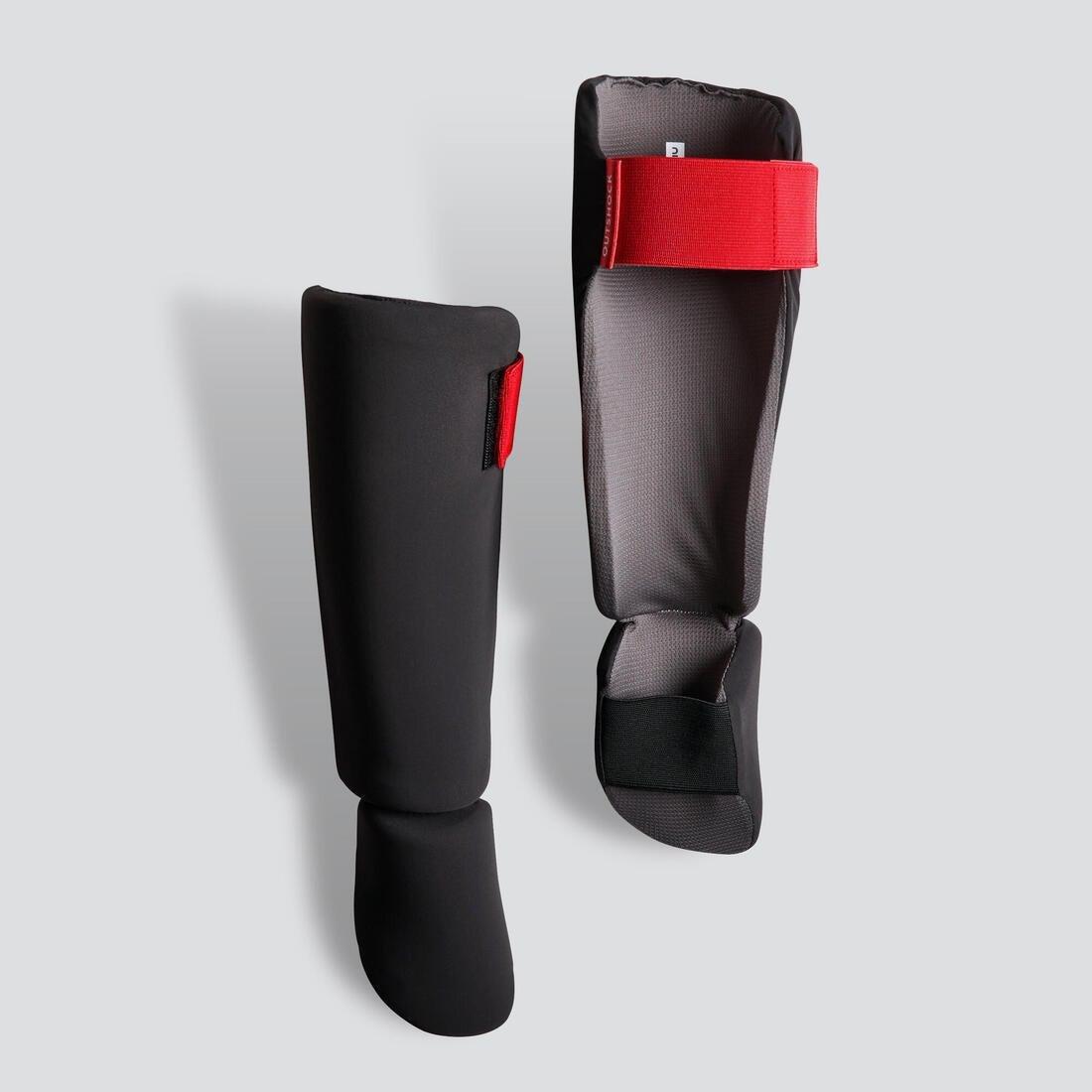 Kids Kickboxing Shin-Foot Guard 100, Black, No Color, large image number 1