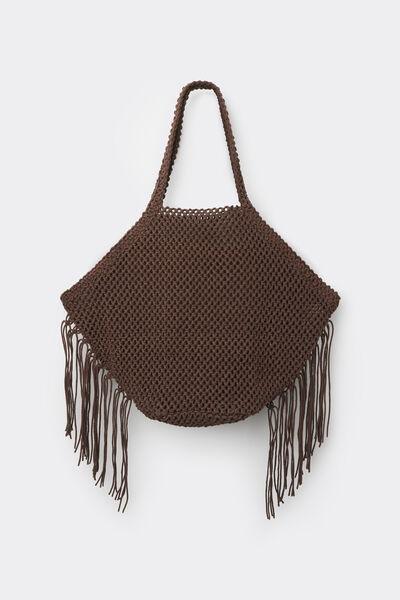 Brown Knitted Beach Bag, 5501_233E, large image number 1