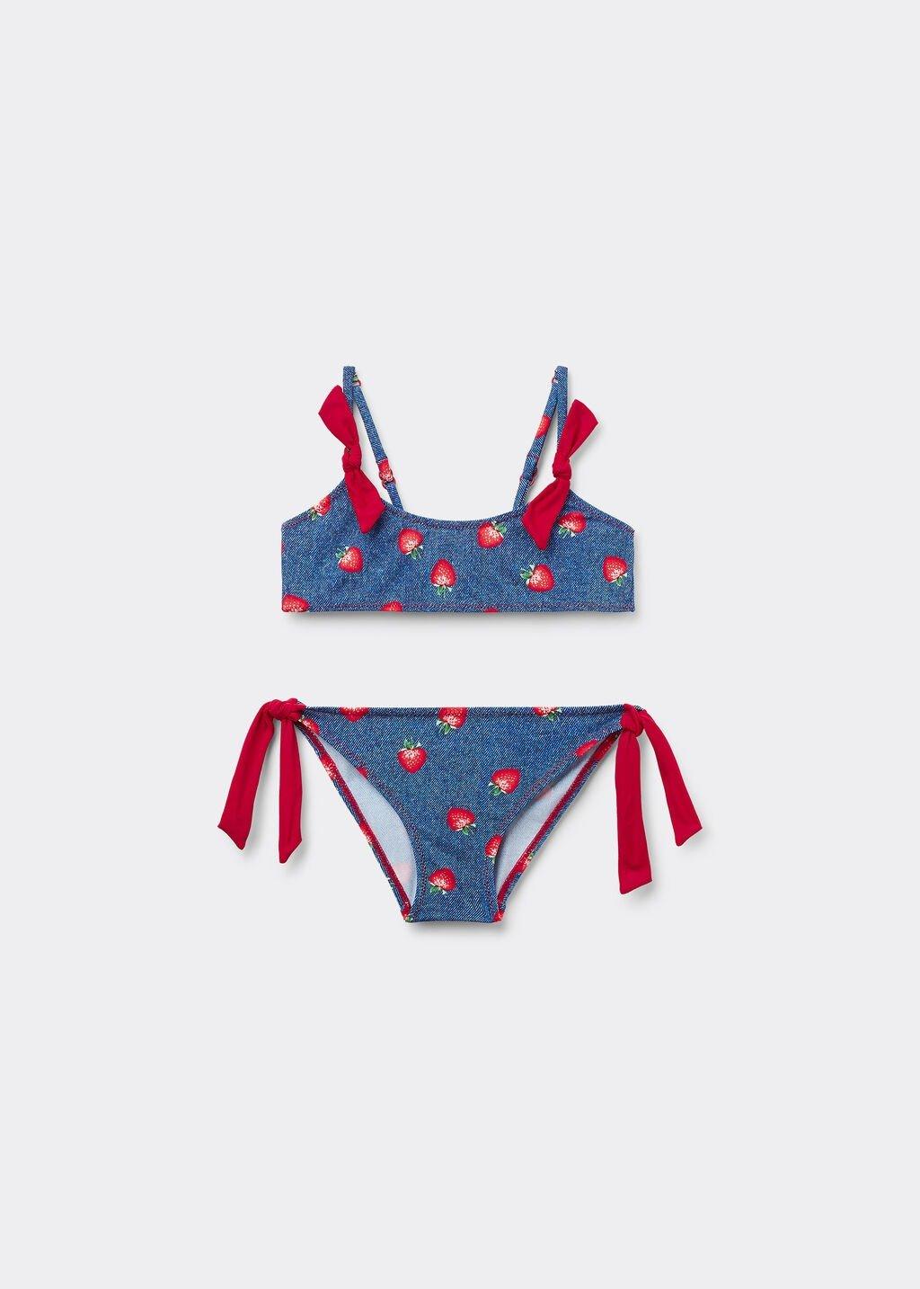 Navy Strawberry Two-Piece Swimsuit, Kids Girls, , large image number 0