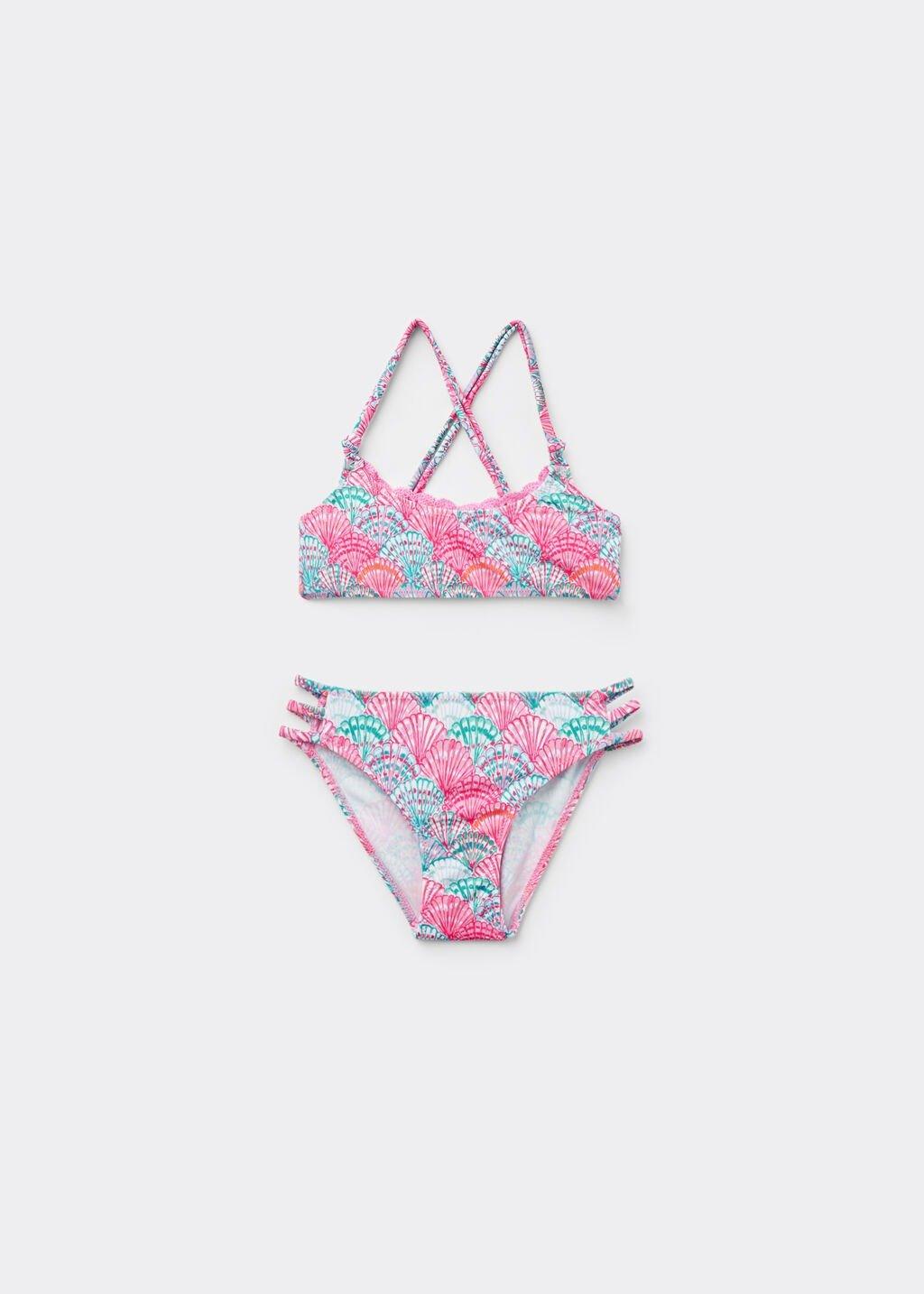 Pink Mermaid Shell Two-Piece Swimsuit, Kids Girls, , large image number 0