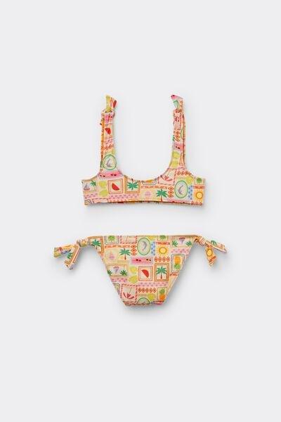 Beige Summer Motives Printed Bikini Set, Kids Girls, 5501_198E, large image number 0