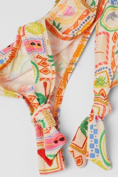Beige Summer Motives Printed Bikini Set, Kids Girls, 5501_198E, large image number 1