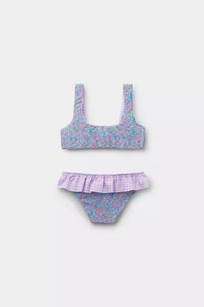 Lilac Floral Vichy Bikini Set, Kids Girls, 5501_199E, large image number 0