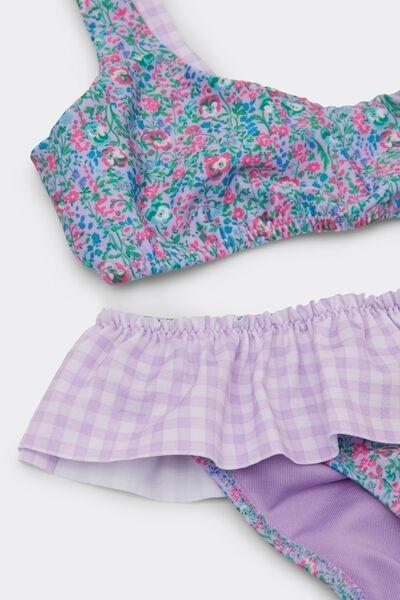 Lilac Floral Vichy Bikini Set, Kids Girls, 5501_199E, large image number 1