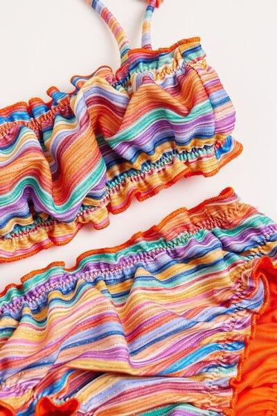 Multicolour Striped Bikini Bottom, Kids Girls, , large image number 1
