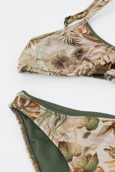 Beige/Green Tropical Foliage Bikini Set, Kids Girls, 5501_144E, medium