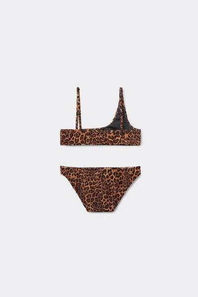 Brown Animal Print Bikini Set, Kids Girls, 5501_145E, medium