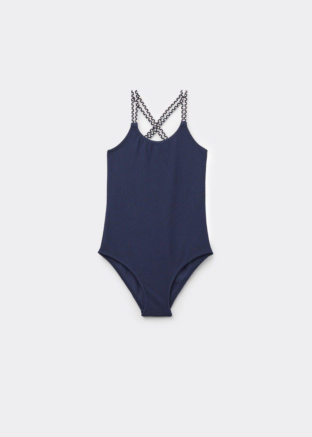 Navy One Piece Swimsuit, Kids Girls, , large image number 0
