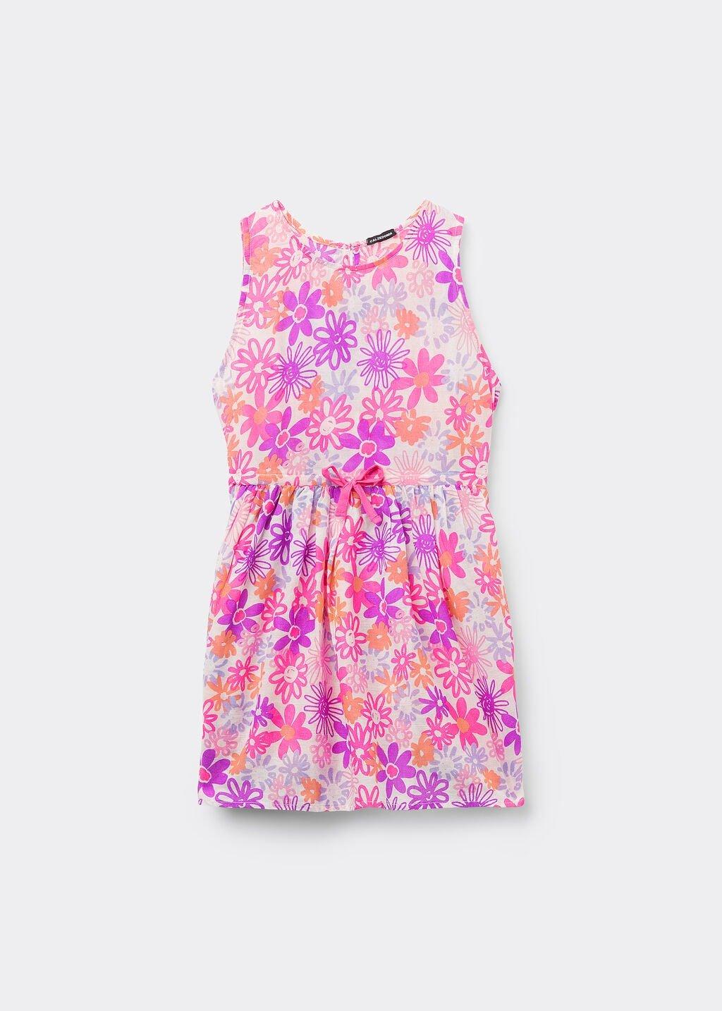 Pink Printed Dress, Kids Girls, , medium