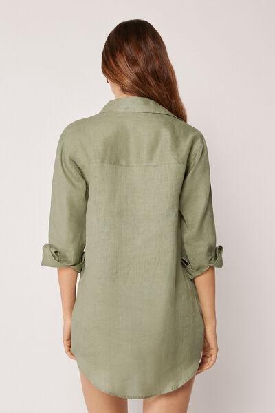 Green Button Fastening Linen Shirt, 5501_204E, large image number 2