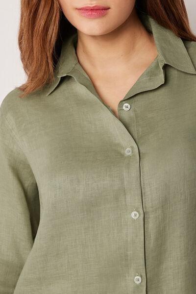 Green Button Fastening Linen Shirt, 5501_204E, large image number 3