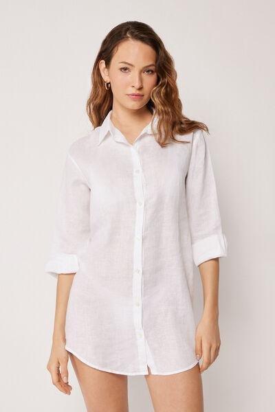 White Button Fastening Linen Shirt, 5501_895C, large image number 0