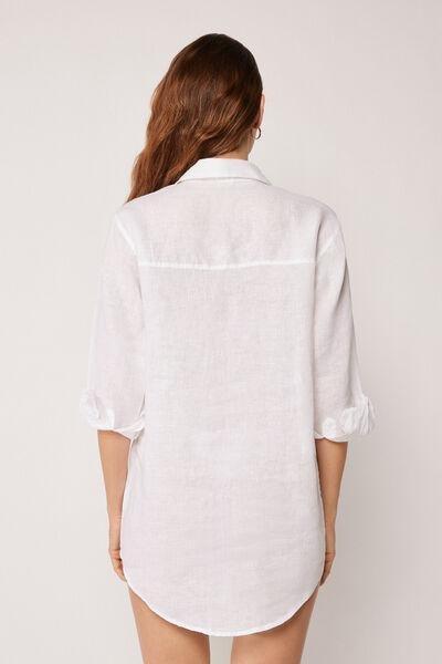 White Button Fastening Linen Shirt, 5501_895C, large image number 2