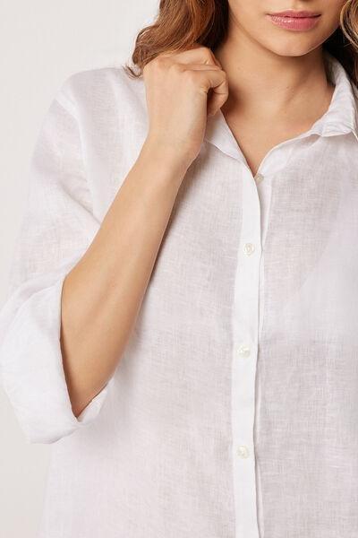 White Button Fastening Linen Shirt, 5501_895C, large image number 3