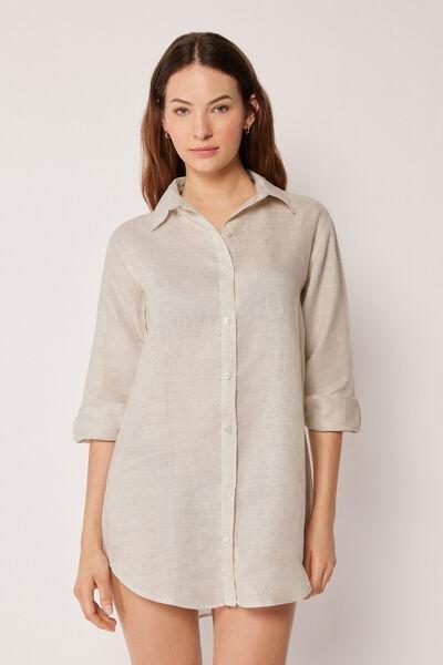 White Button Fastening Linen Shirt, 5501_910C, large image number 0