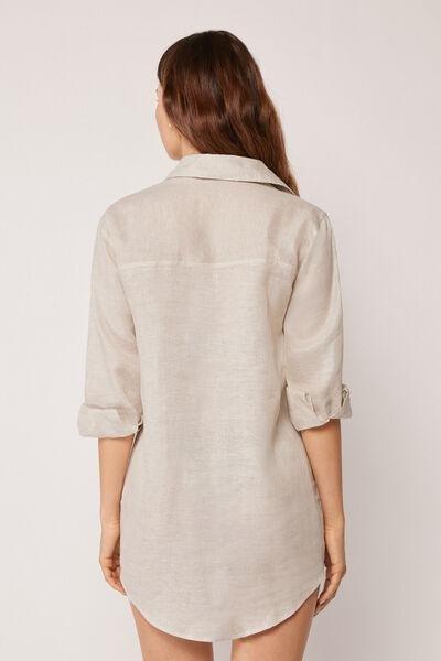 White Button Fastening Linen Shirt, 5501_910C, medium