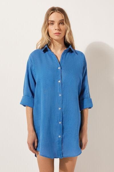 Blue Linen Shirt Dress, , large image number 1