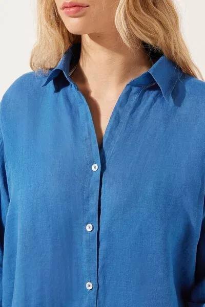 Blue Linen Shirt Dress, 5501_062E, large image number 3