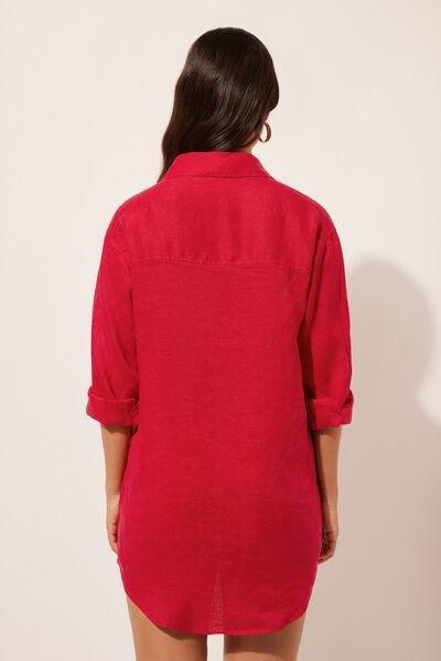 Red Linen Shirt Dress, , large image number 2