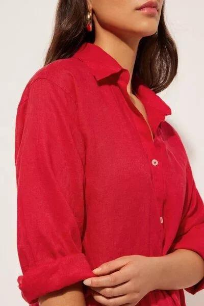 Red Linen Shirt Dress, 5501_063E, large image number 3