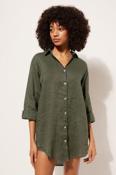 Green Linen Shirt Dress, , large image number 1