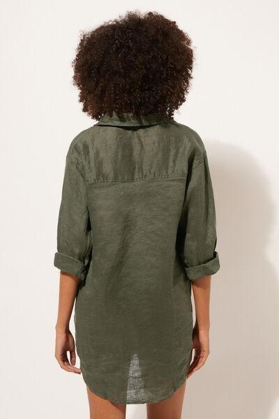 Green Linen Shirt Dress, , large image number 2
