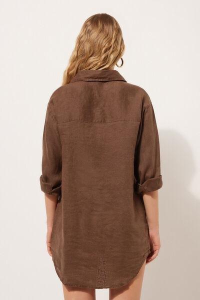 Brown Linen Shirt Dress, , large image number 2