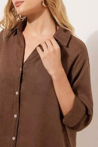 Brown Linen Shirt Dress, 5501_065E, large image number 3