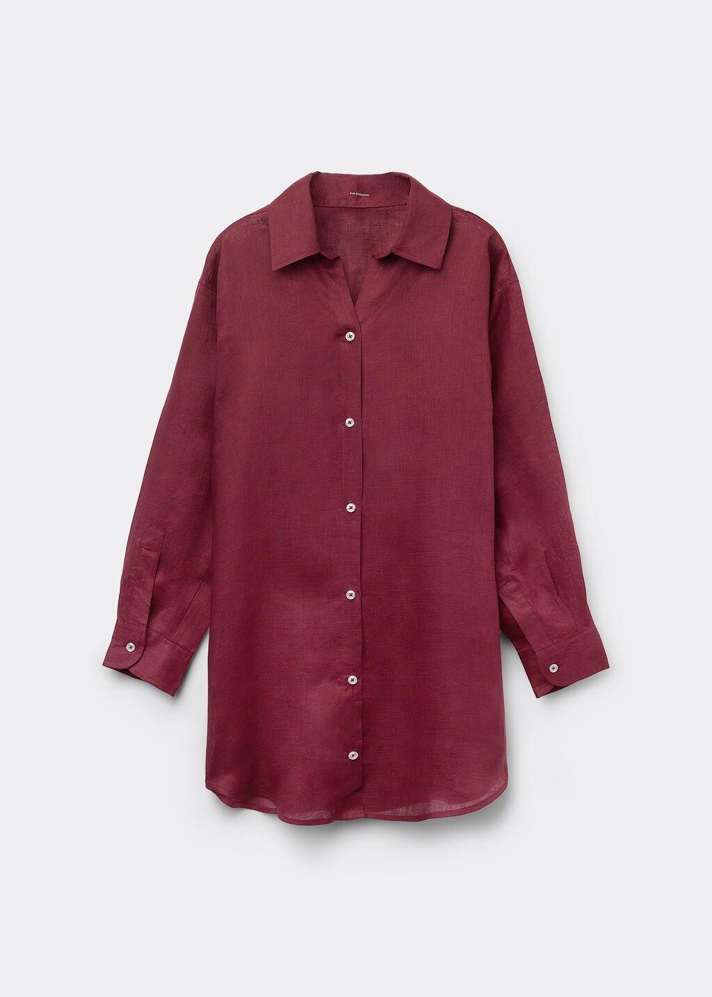 Burgundy Linen Shirt Dress, , large image number 1