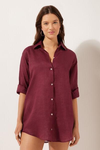 Burgundy Linen Shirt Dress, , large image number 2