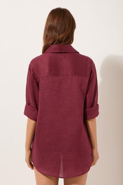 Burgundy Linen Shirt Dress, , large image number 3