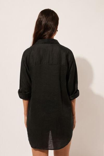 Black Linen Shirt Dress, , large image number 2