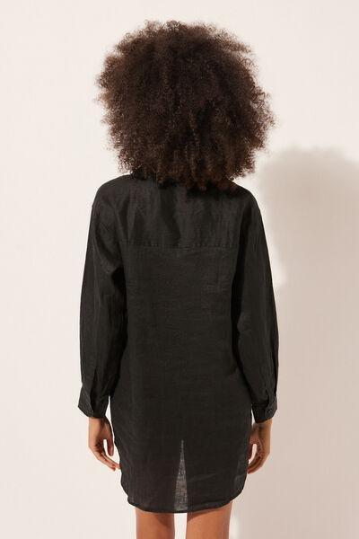 Black Linen Shirt Dress, , large image number 2