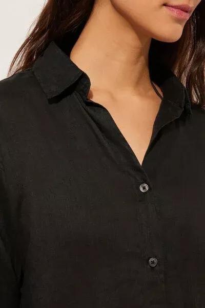 Black Linen Shirt Dress, 5501_894C, large image number 3
