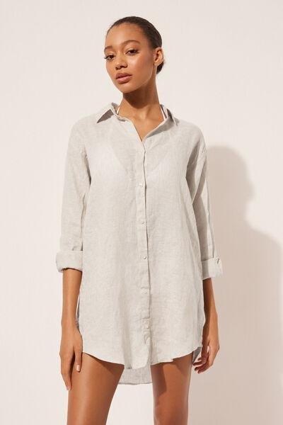 Ecru Linen Shirt Dress, , large image number 1