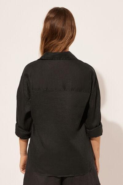 Black Short Linen Shirt, , large image number 2