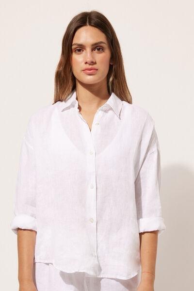 White Plain Overshirt Cropped, , large image number 1